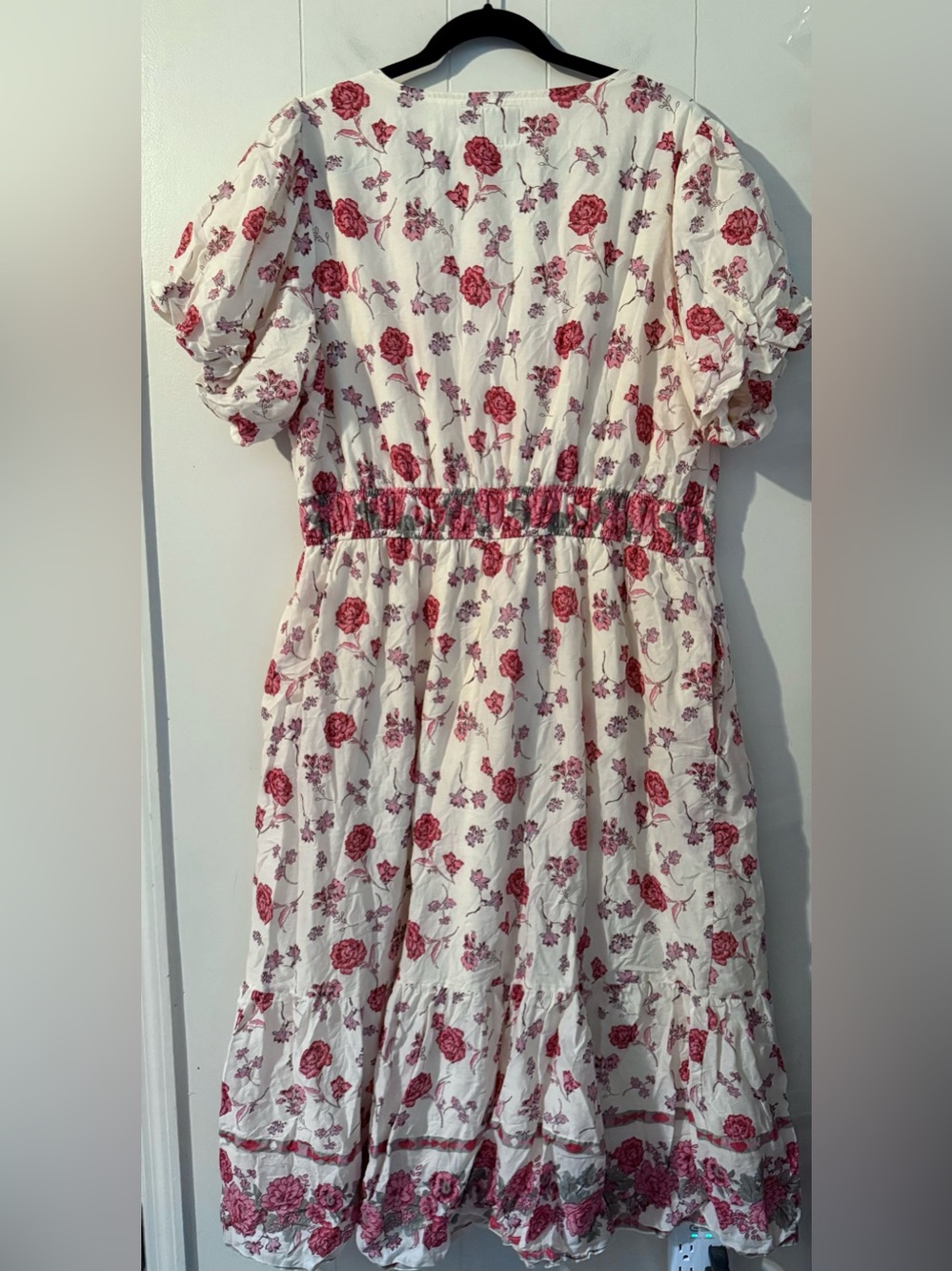 LEA Floral V-Neck Maxi Dress Cream Rose Boho Cottagecore 2X Flowy Cotton - Picture 8 of 10